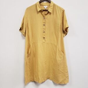 J Jill Womens Love Linen Coastal Pocket Front Dress Size XL Petite Yellow Beach